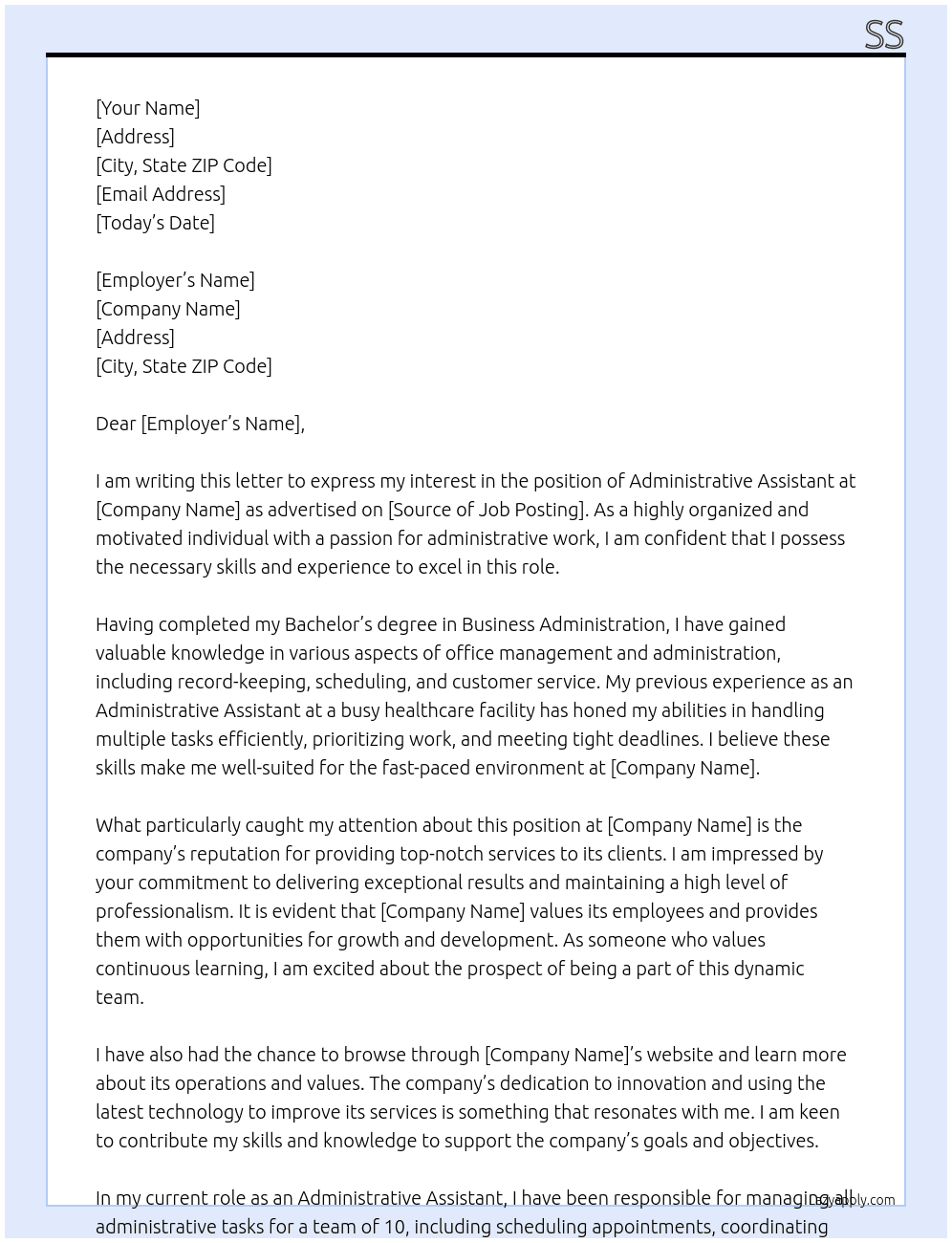Administrative assistant  At cv Cover Letter