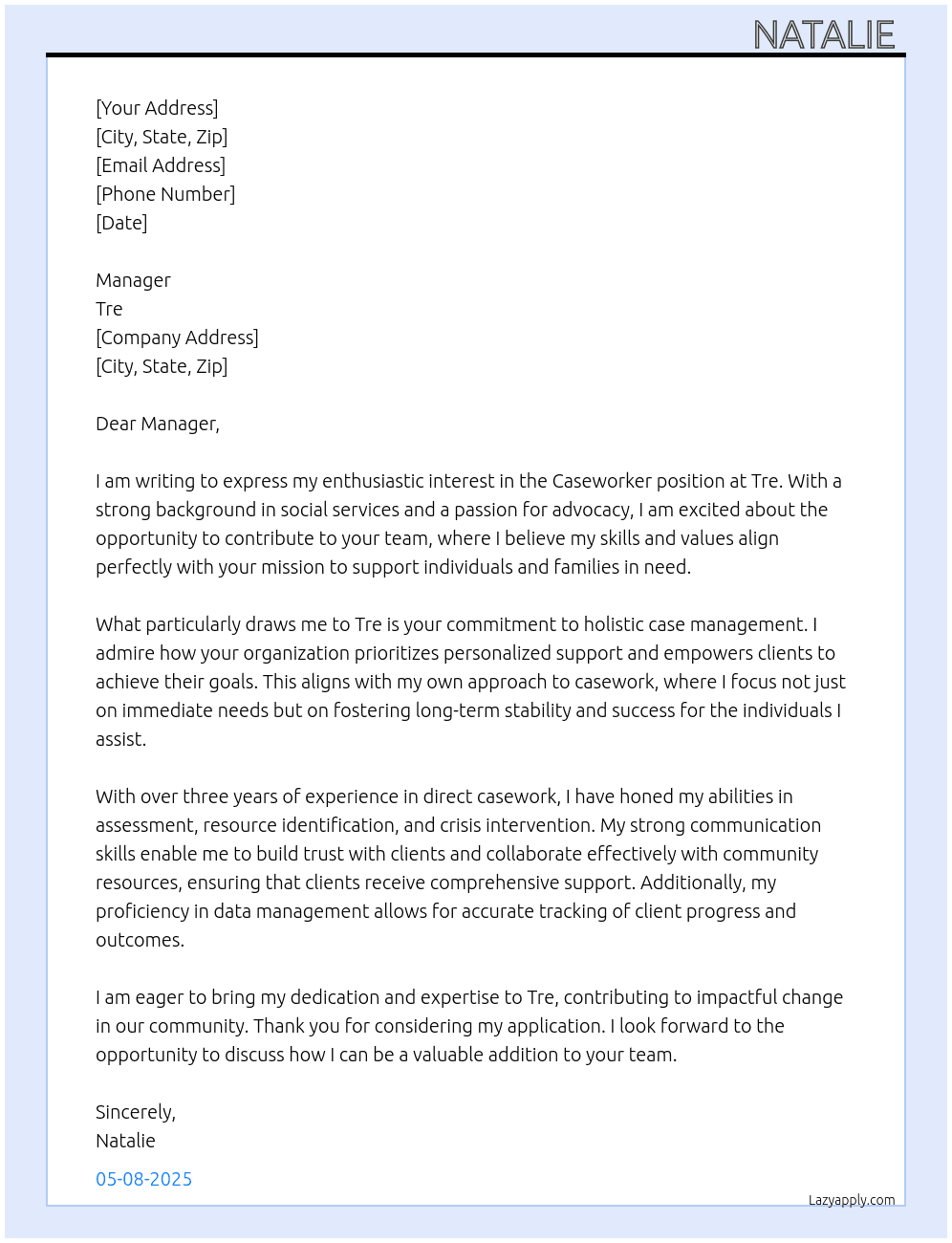 Caseworker  At Tre Cover Letter