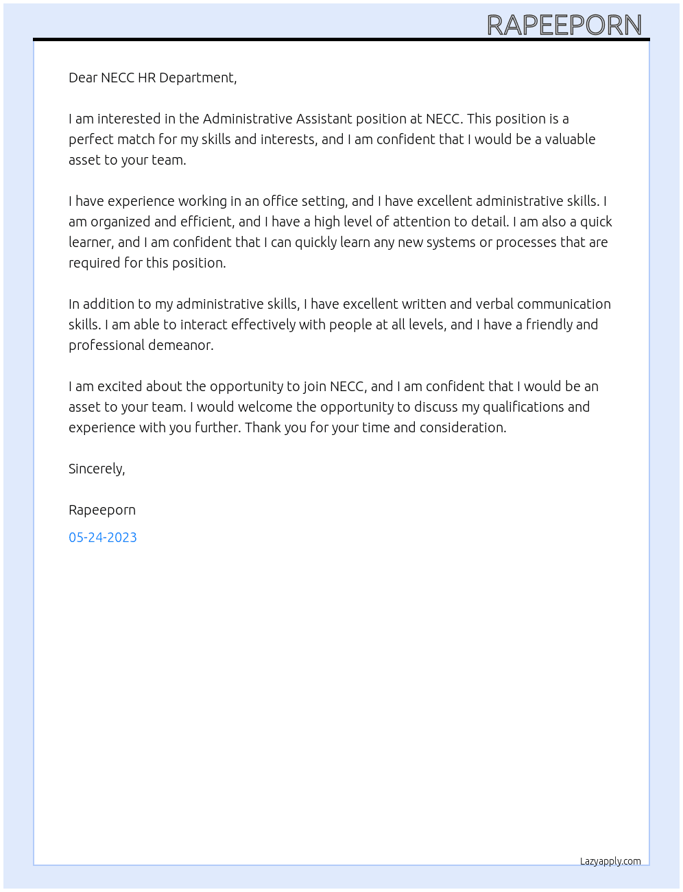 Administrative Assistant At NECC Cover Letter