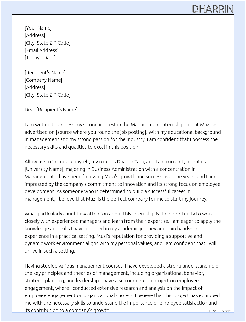 Management At Muzi Cover Letter