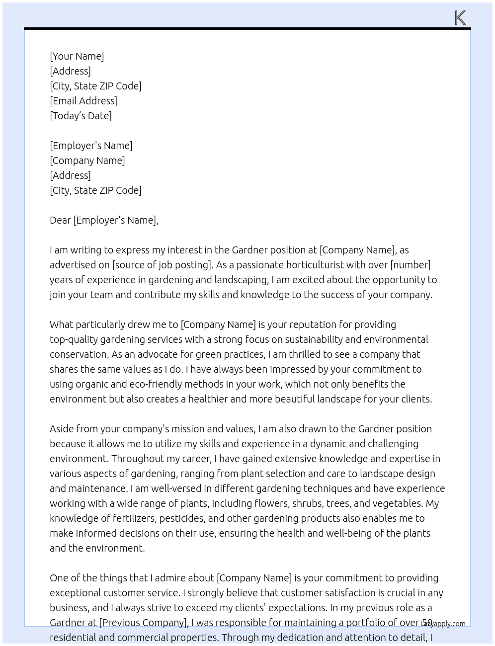 Gardner  At X Cover Letter