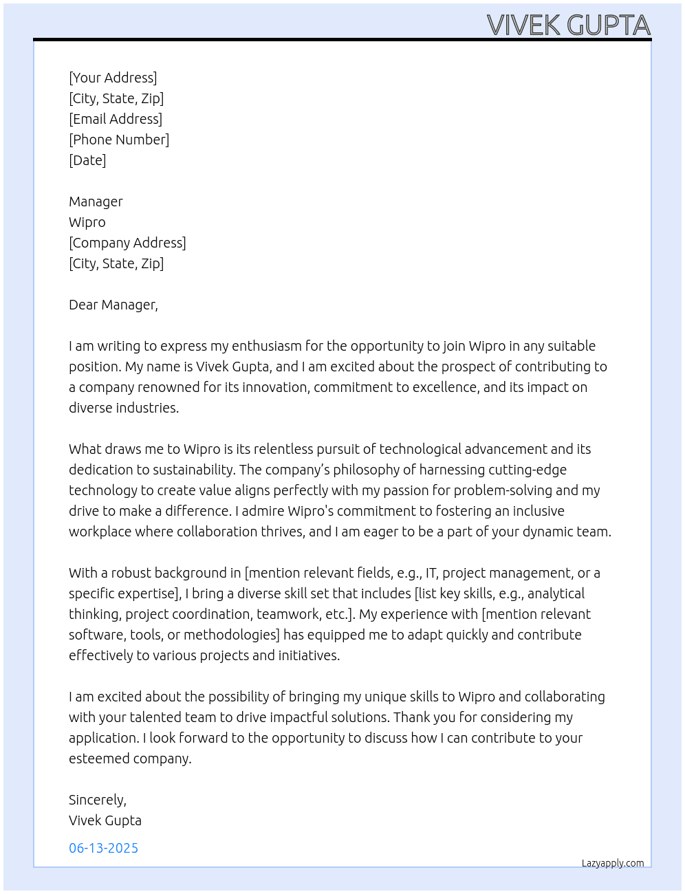 Cover letter for all job - LazyApply