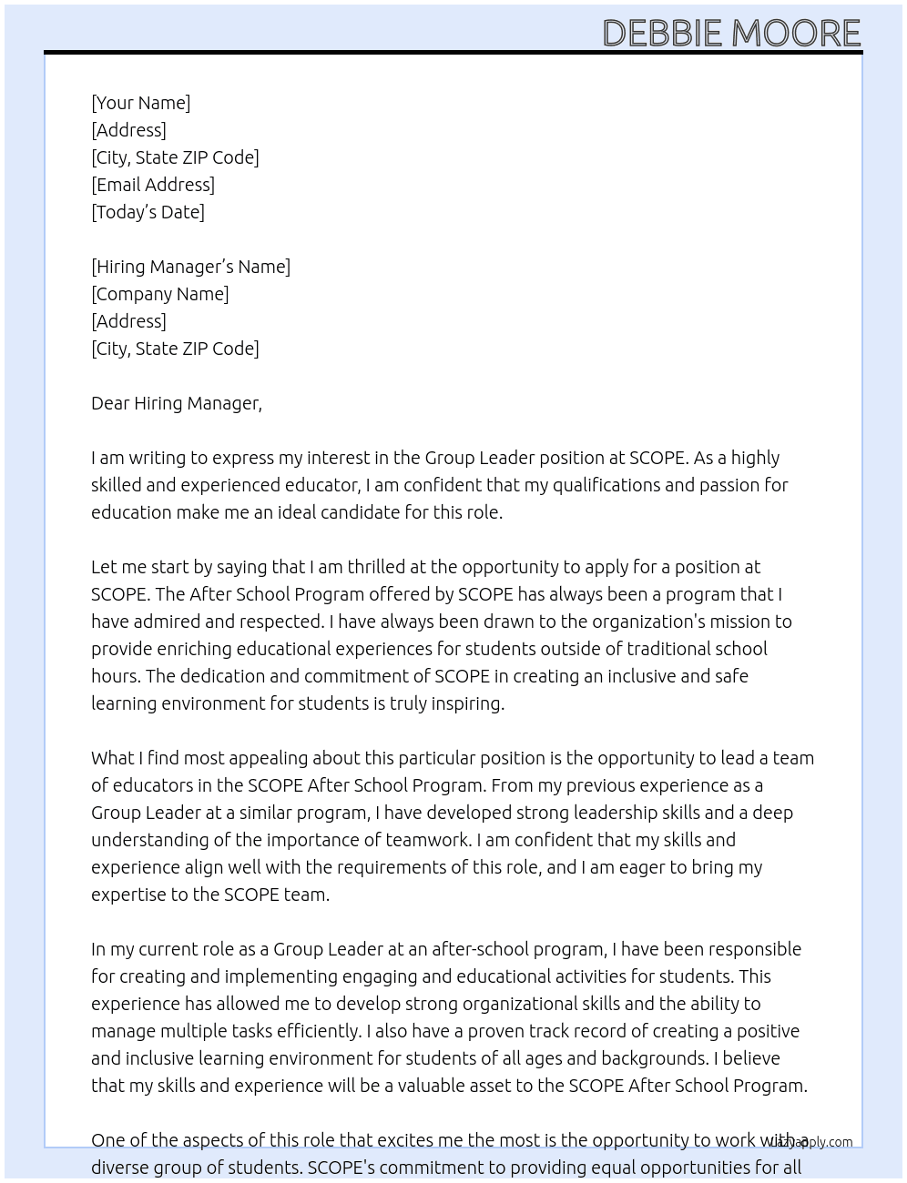 Group Leader At SCOPE Cover Letter