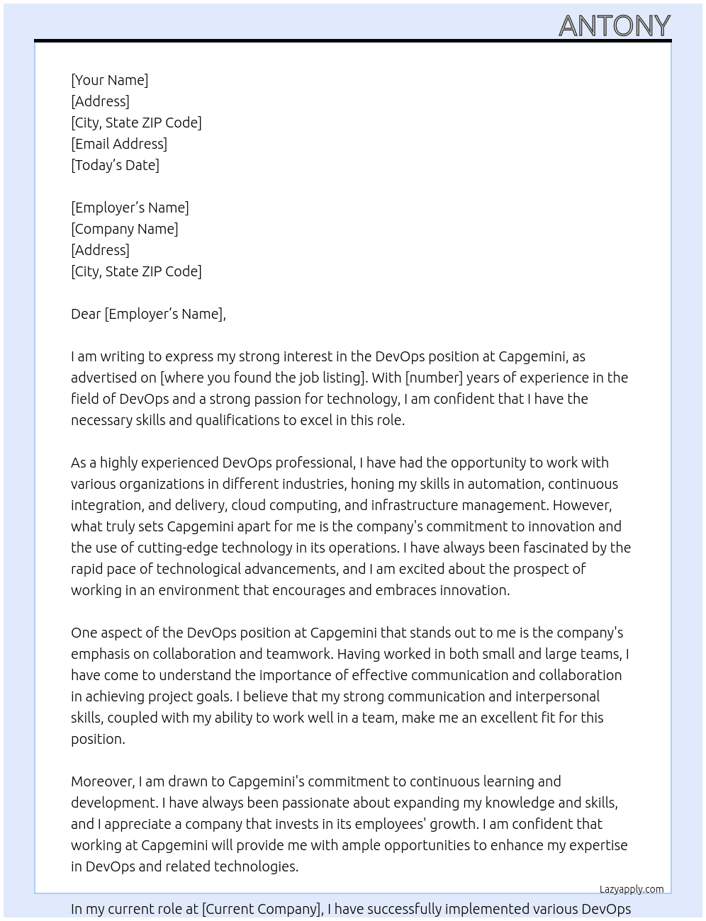 Devops At Capgemini Cover Letter