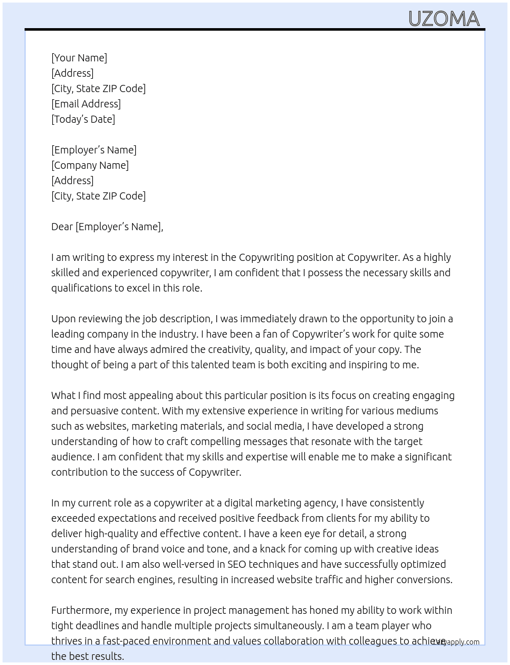 Copywriting  At Copywriter  Cover Letter