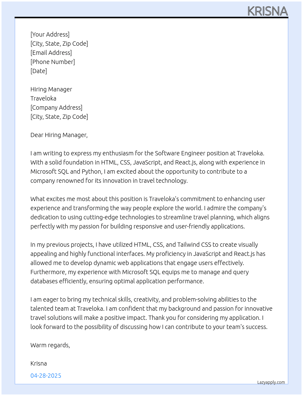 Software Engineer At Traveloka Cover Letter