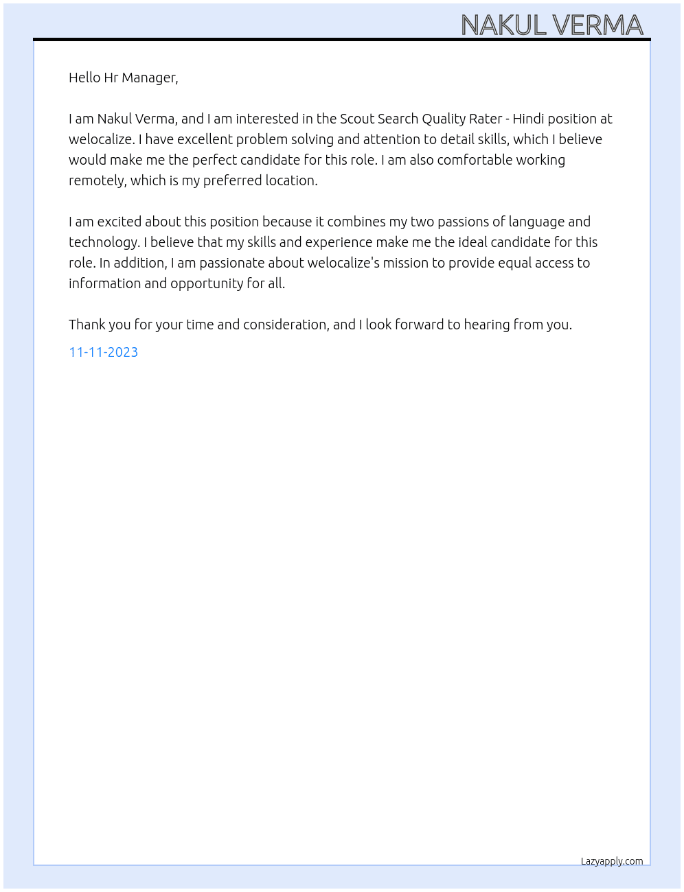 Scout Search Quality Rater - Hindi  At welocalize  Cover Letter