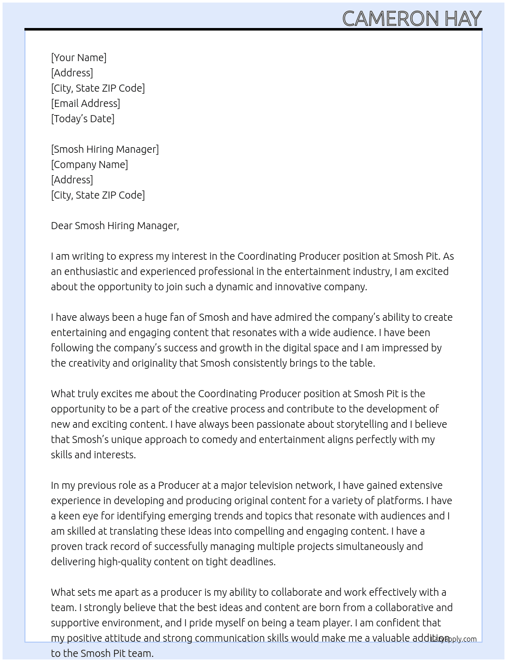 Coordinating Producer At Smosh Pit Cover Letter