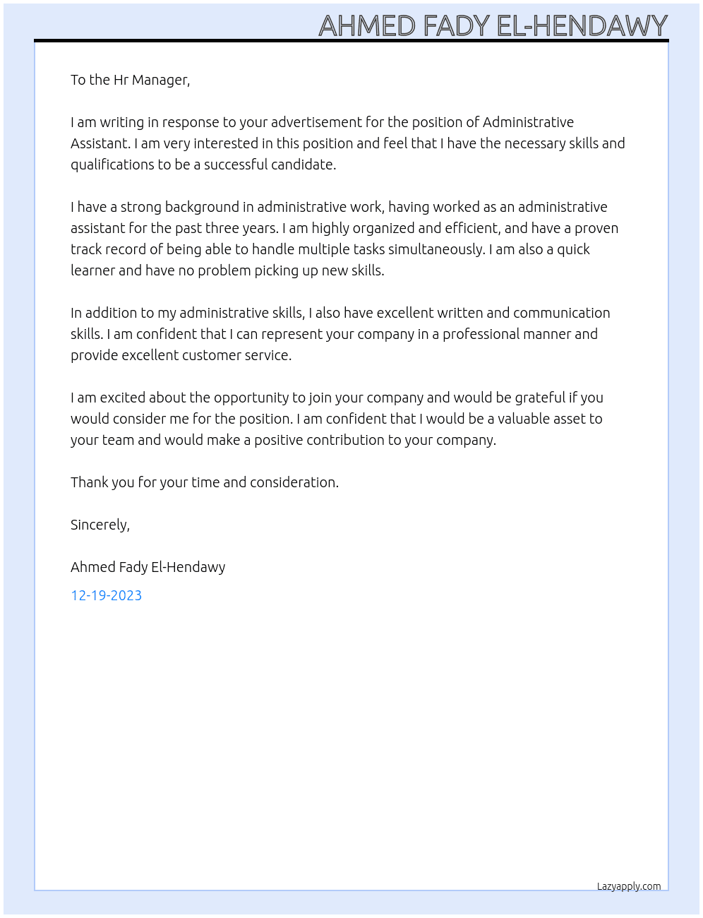 Administrative Assisrant At Emirates Electrical & Instrumentation Company Cover Letter