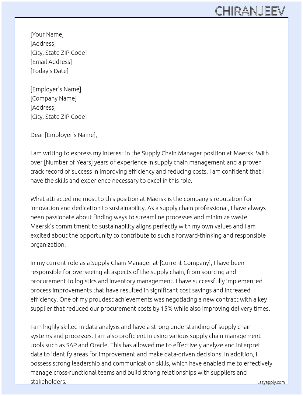 Supply chain  At Maersk Cover Letter