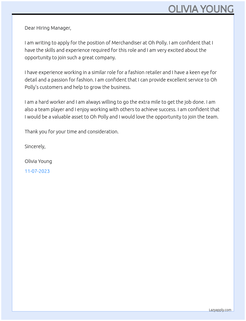 Merchandiser At Oh Polly Cover Letter