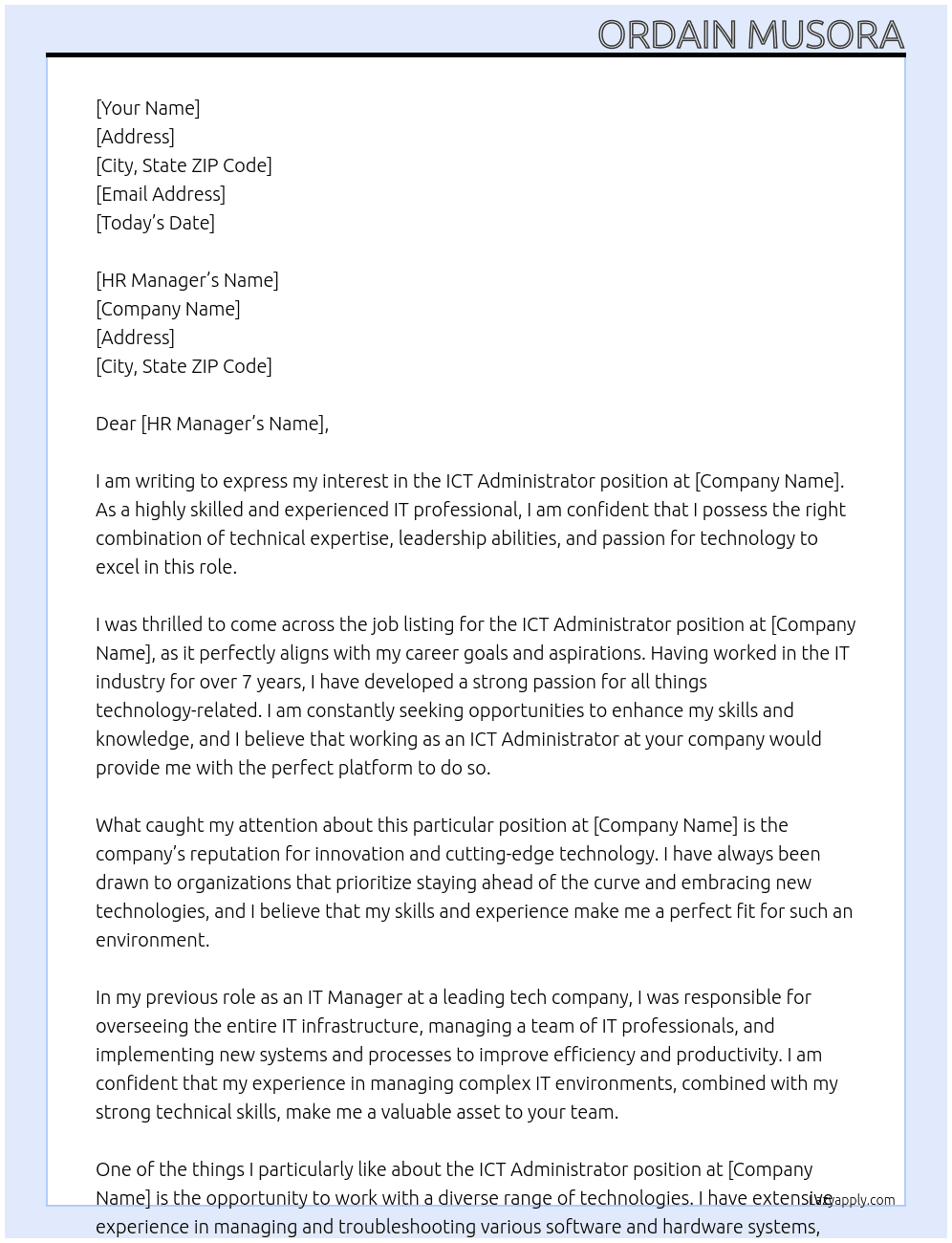 Cover letter for ict administrator - LazyApply
