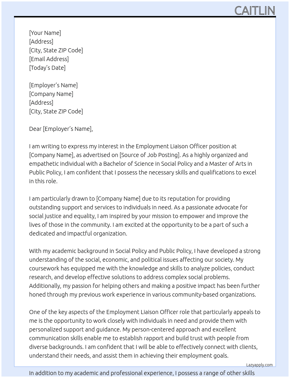 Employment Liaison Officer At mtcbc Cover Letter