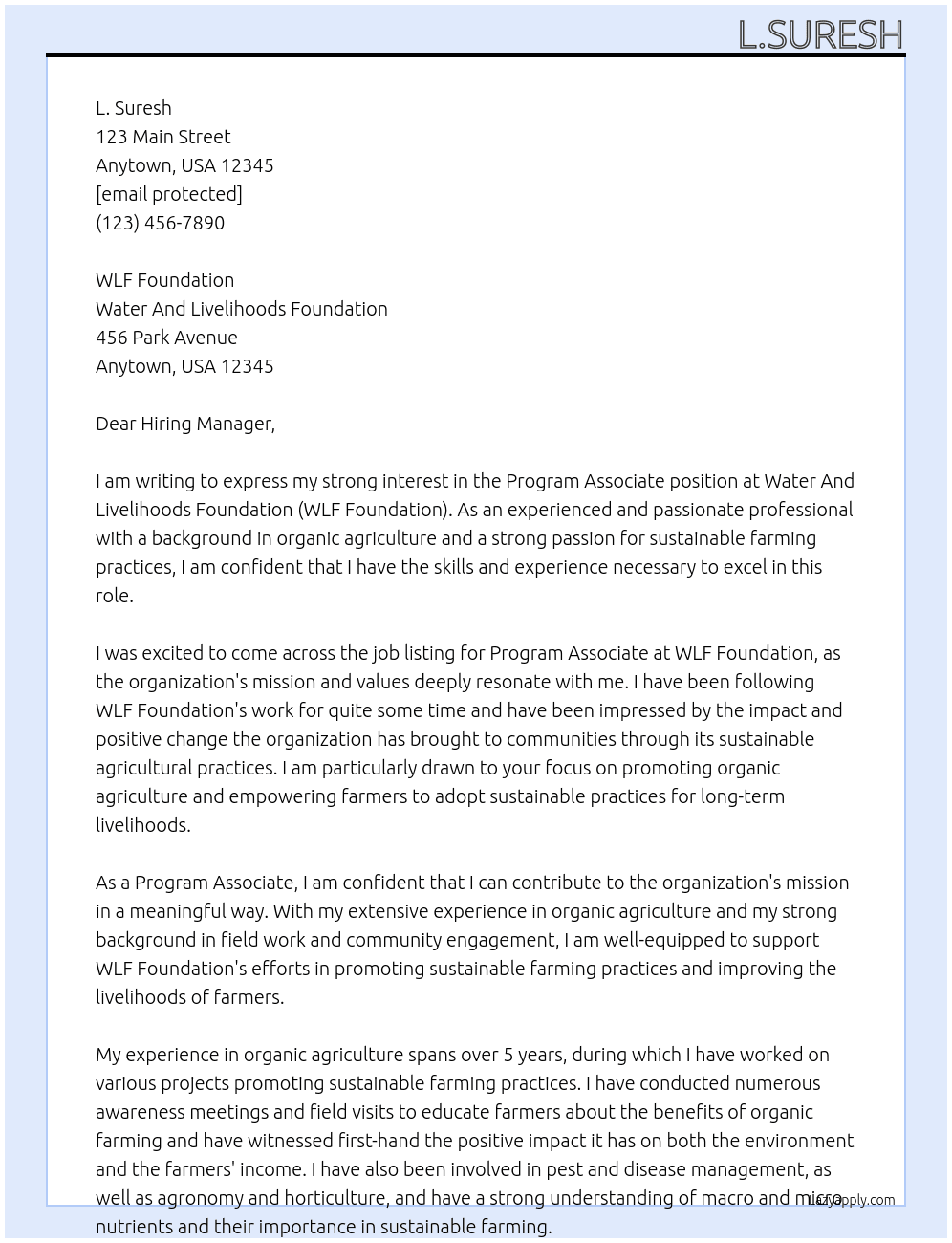 Program Associate At Water And Livelihoods Foundation  Cover Letter