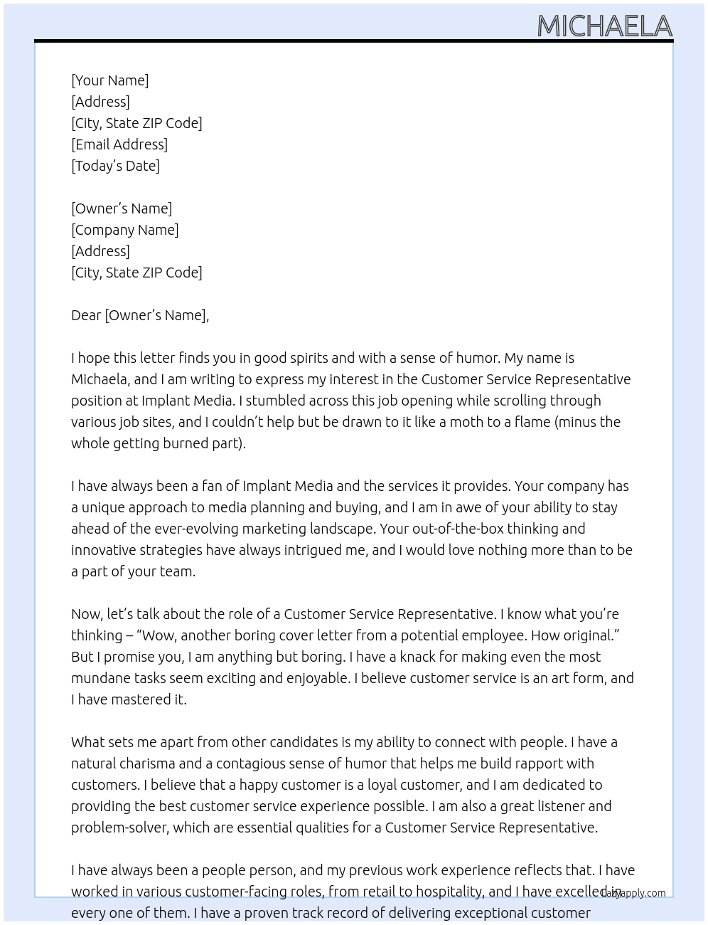 Customer Service Representative At Implant Media Cover Letter