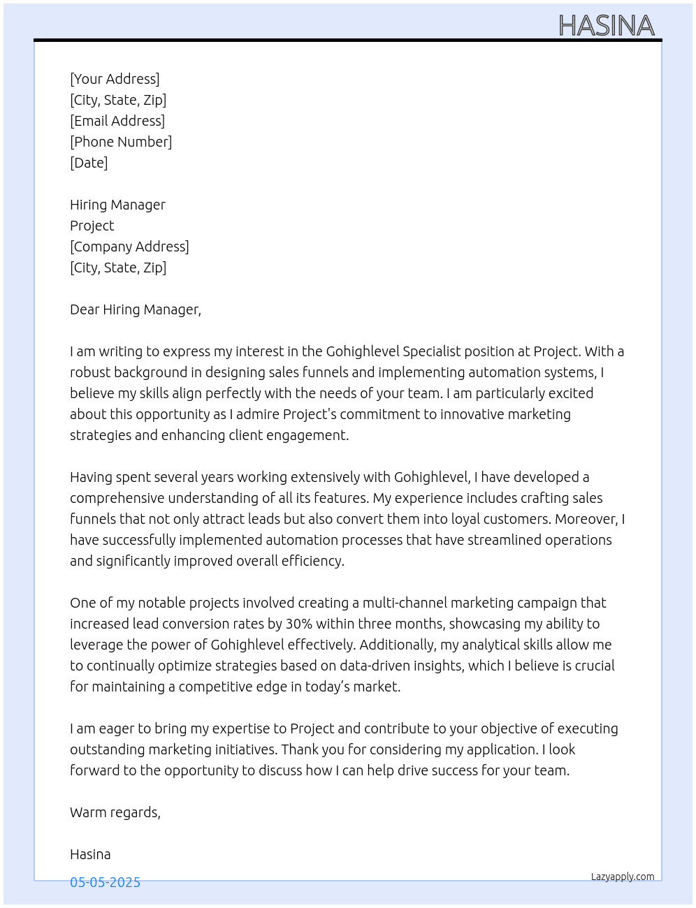 We are seeking an experienced Gohighlevel specialist who can expertly build sales funnels and create automation processes on the platform. The ideal candidate will have a deep understanding of Gohighlevel, enabling them to optimize our marketing strategies and improve client engagement. If you have a proven track record of successful funnel design and automation implementation, we want to hear from you. Please provide examples of your previous work with Gohighlevel. At project Cover Letter