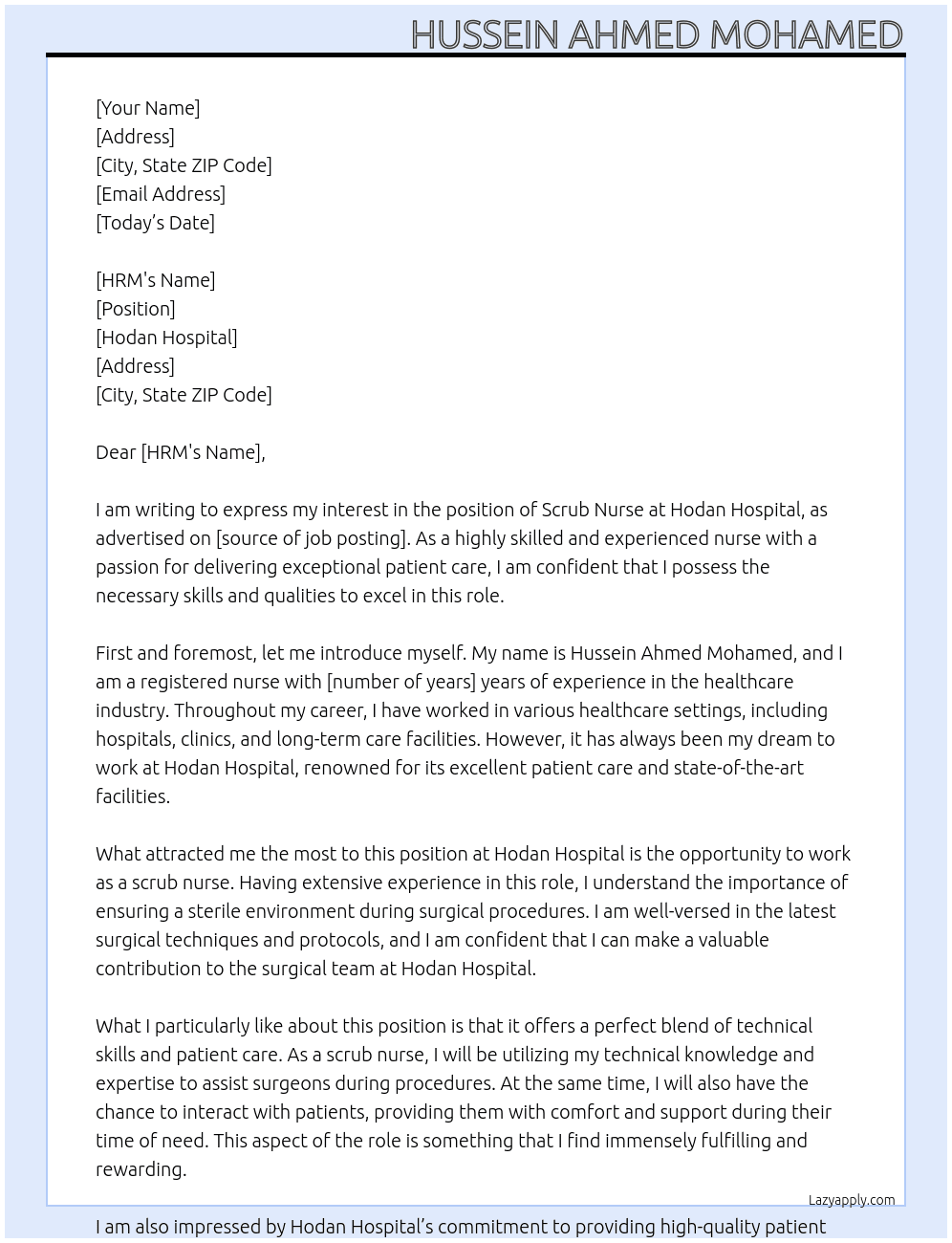 scrub nurse At hodan hospital Cover Letter