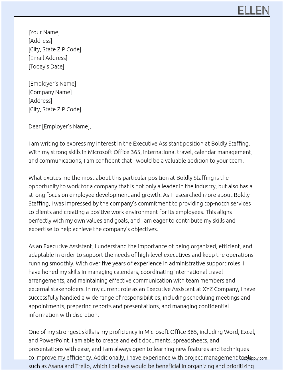 Executive Assistant At Boldly Staffing Cover Letter