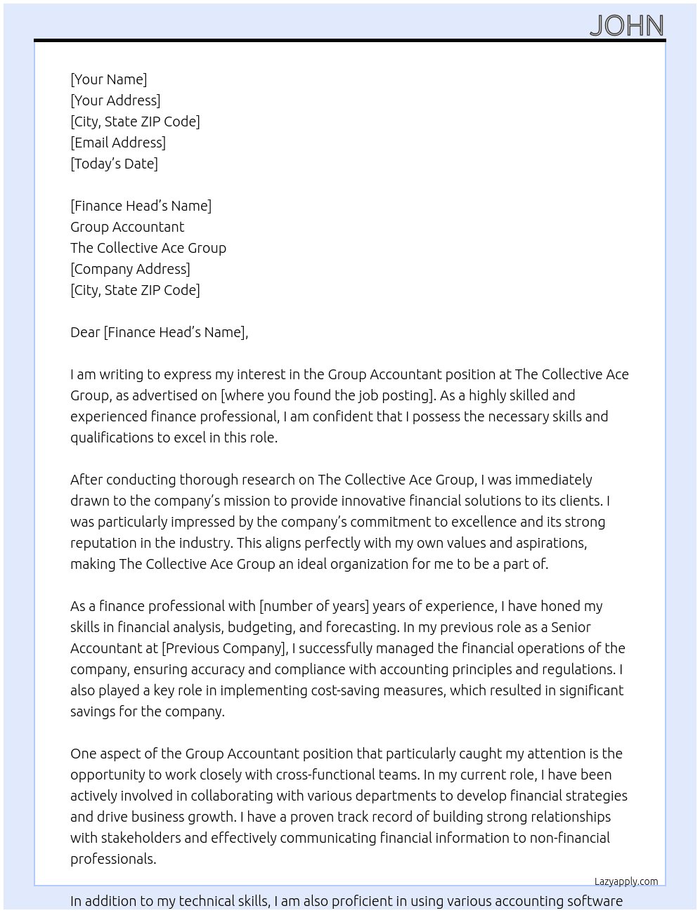 Group Accountant At The Collective Ace Group Cover Letter