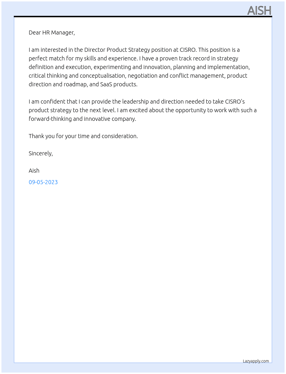 Director Product Strategy At CISRO Cover Letter