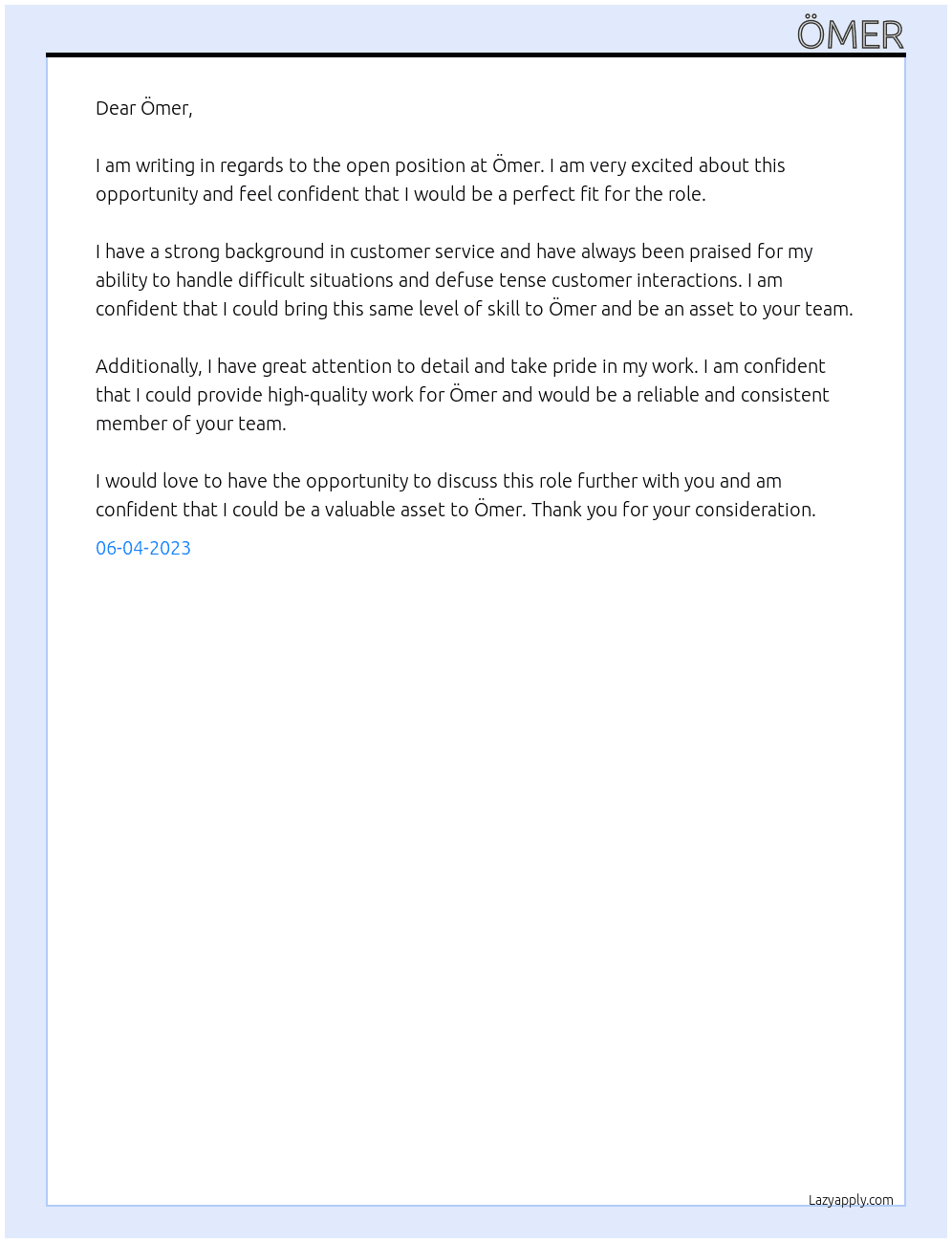 Ömer At Ömer Cover Letter