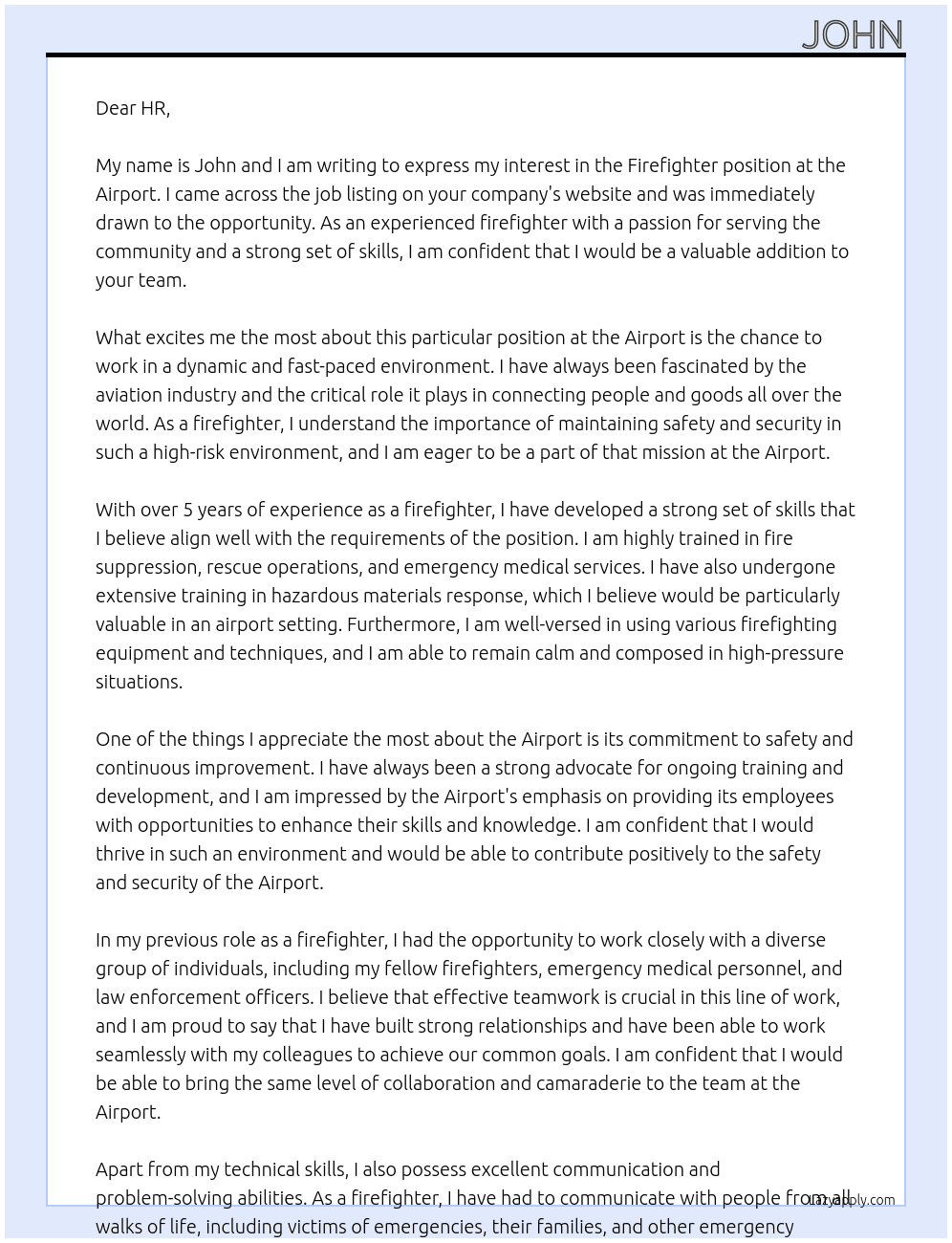Firefighter At Airport Cover Letter