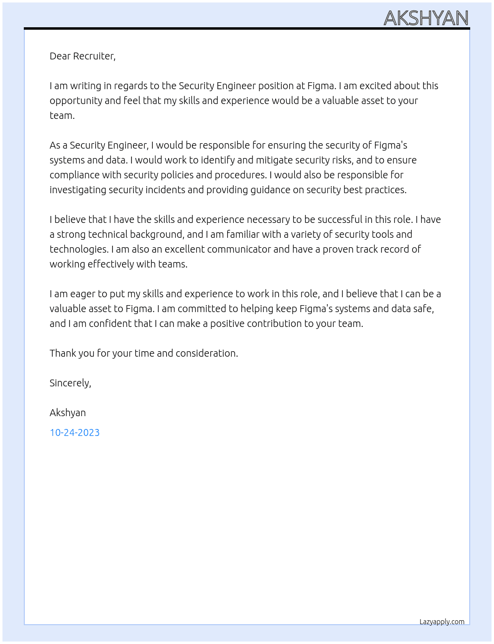 Security Engineer At Figma Cover Letter
