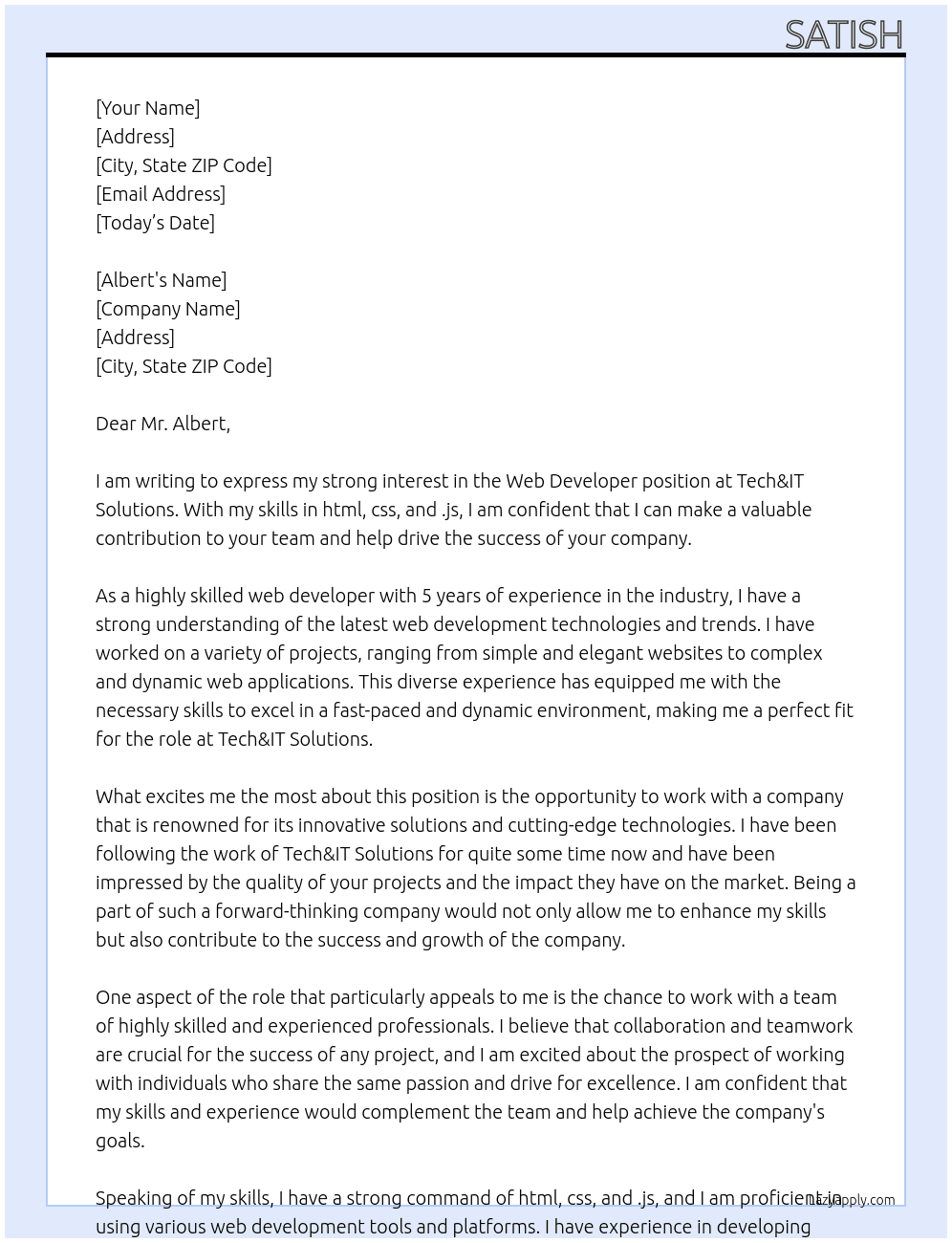 Web Developer At Tech&IT Solutions Cover Letter