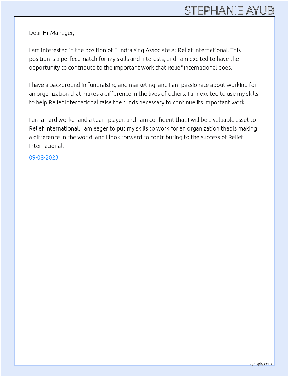 Cover letter for fundraising associate - LazyApply