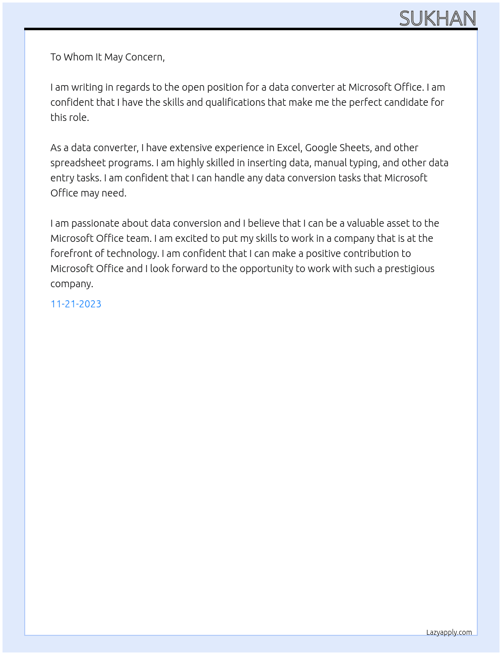 upwork At microsoft office Cover Letter