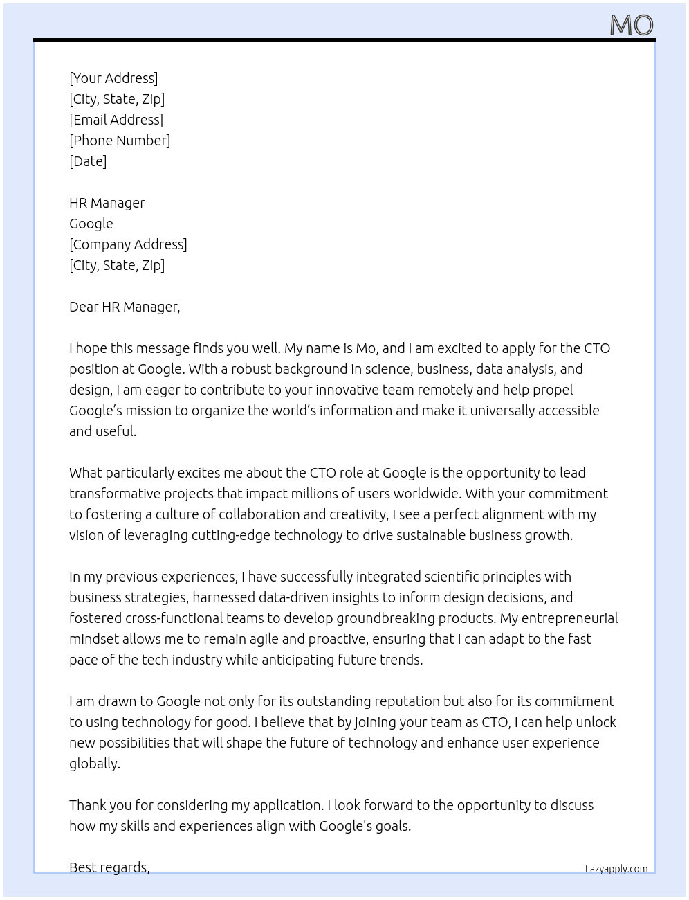 Entrepreneur At Google Cover Letter