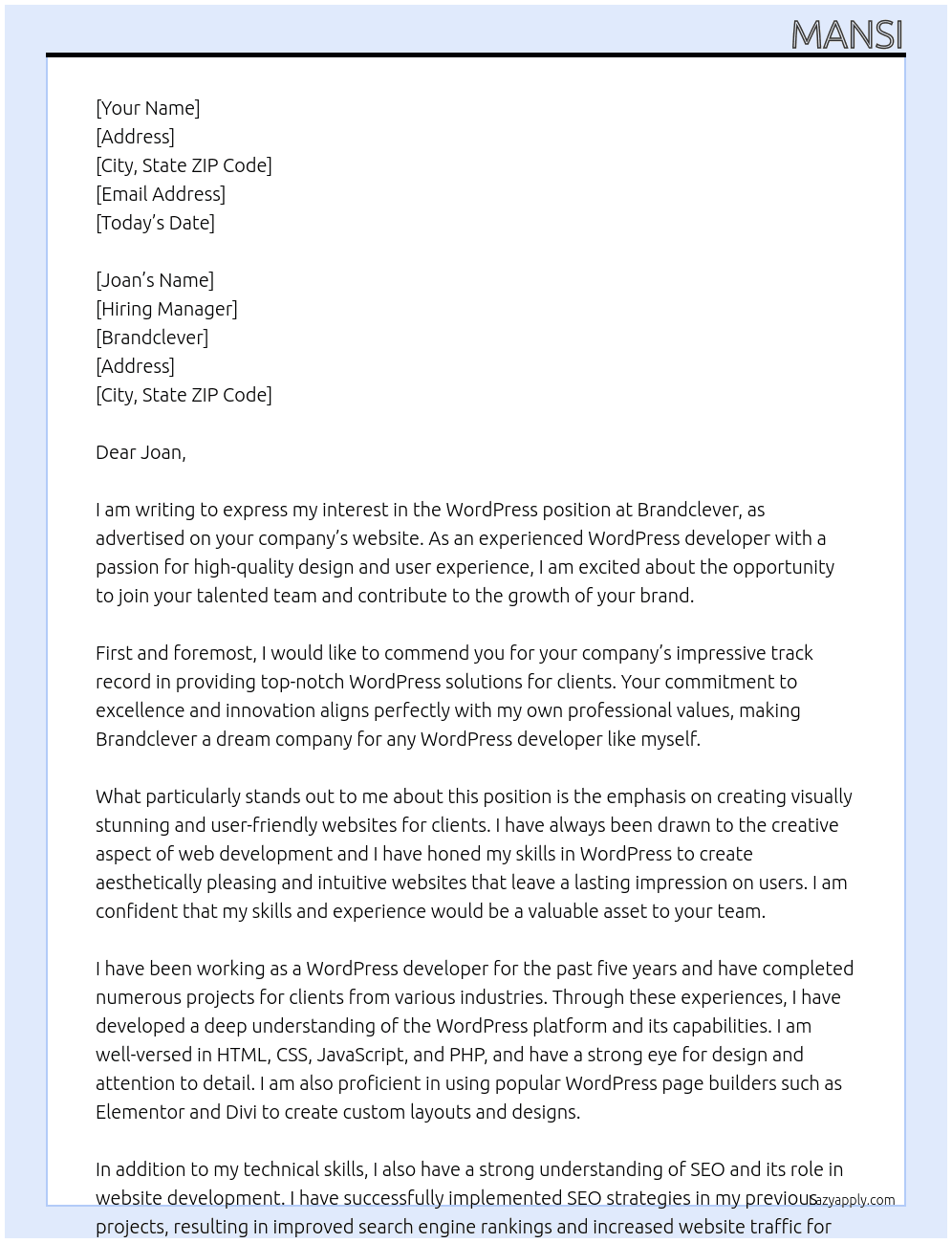 wordpress At brandclever Cover Letter