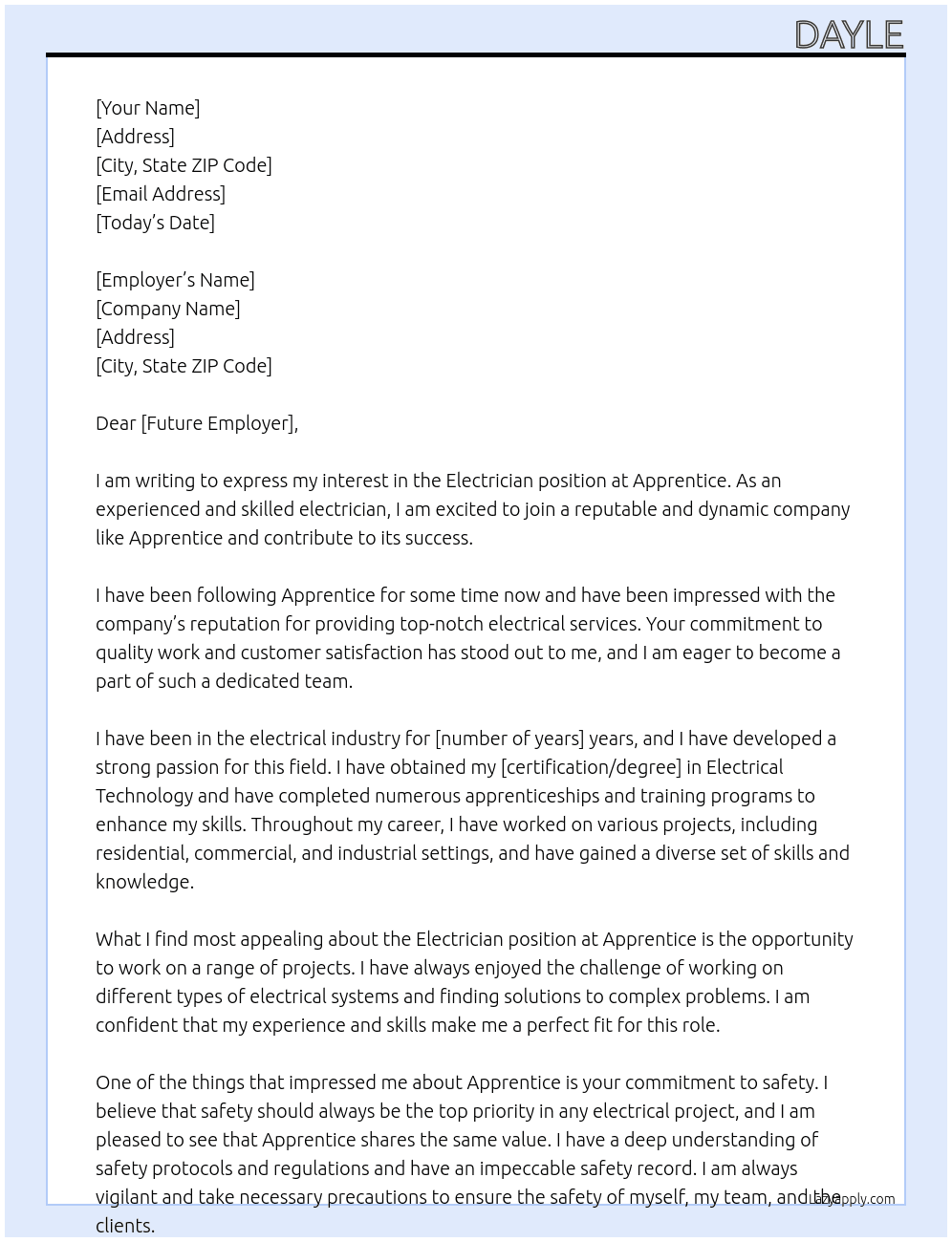 Electrician At Apprentice Cover Letter