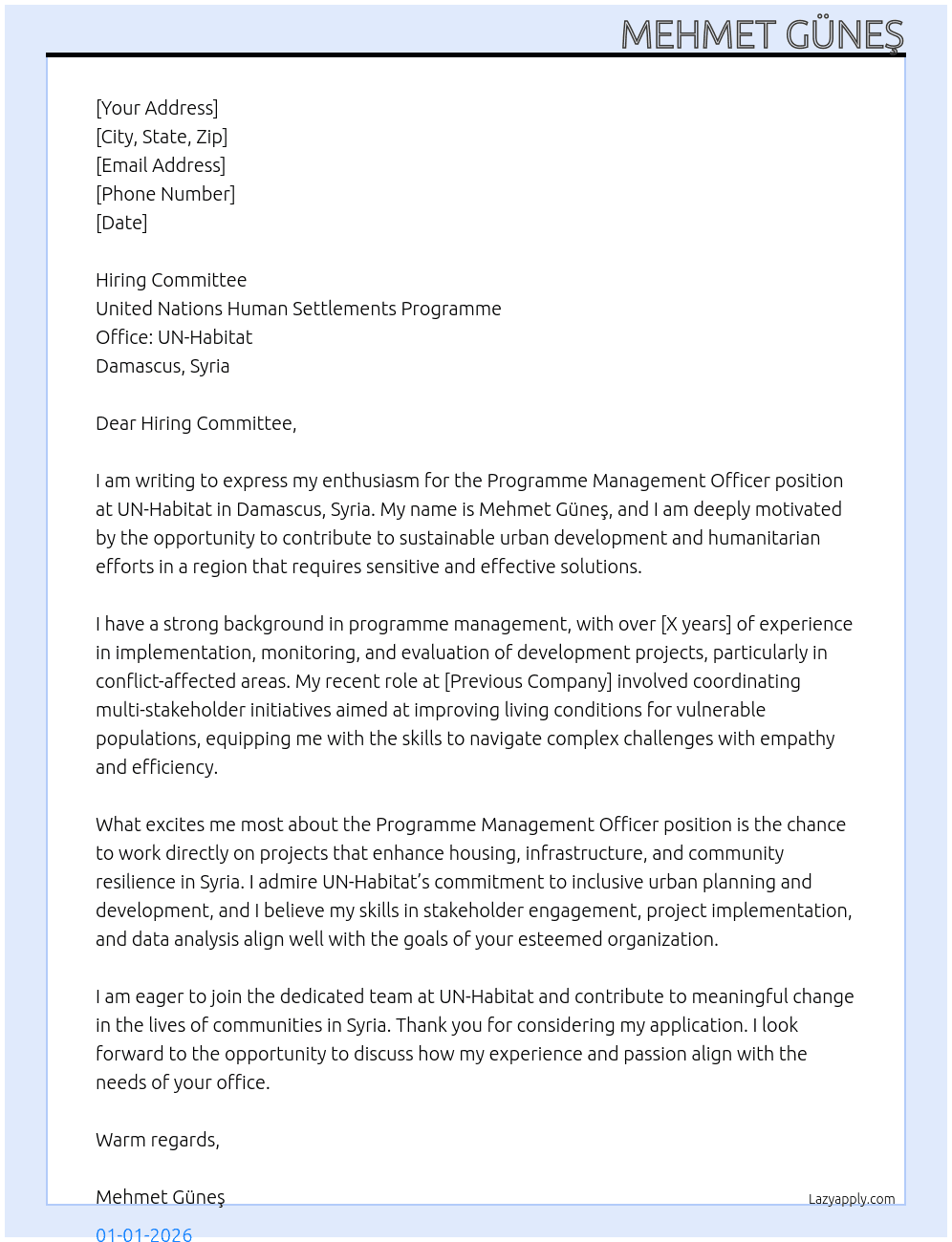 Cover letter for programme management officer, damascus, syria - LazyApply