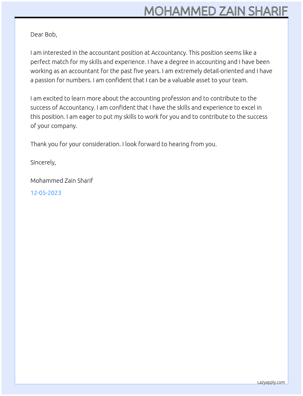 accountant At Accountancy Cover Letter