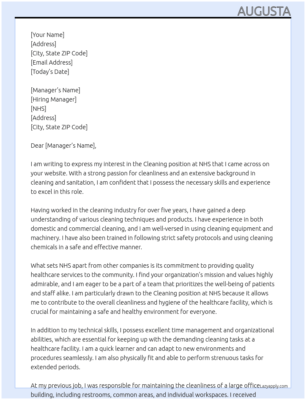 Cleaning At Nhs Cover Letter