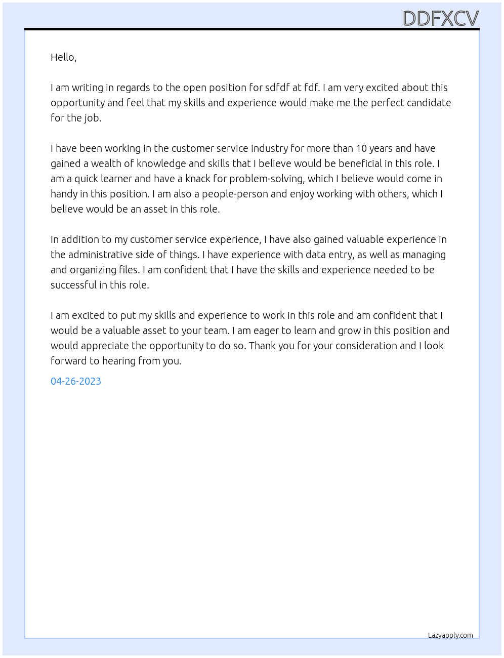 sdfdf At fdf Cover Letter