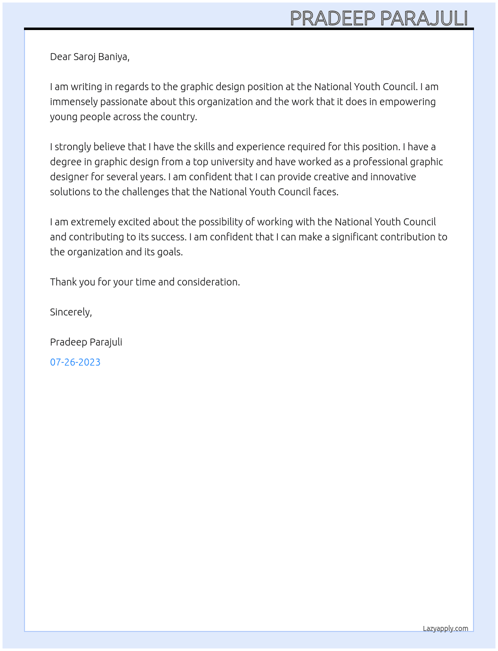 Graphic design  At nationalyouthcouncil Cover Letter