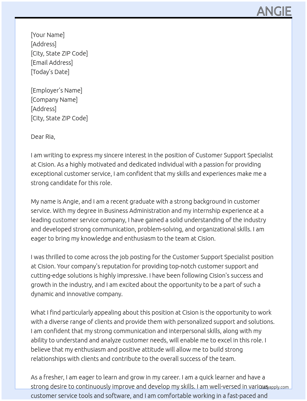 Customer Support Specialist At Cision Cover Letter