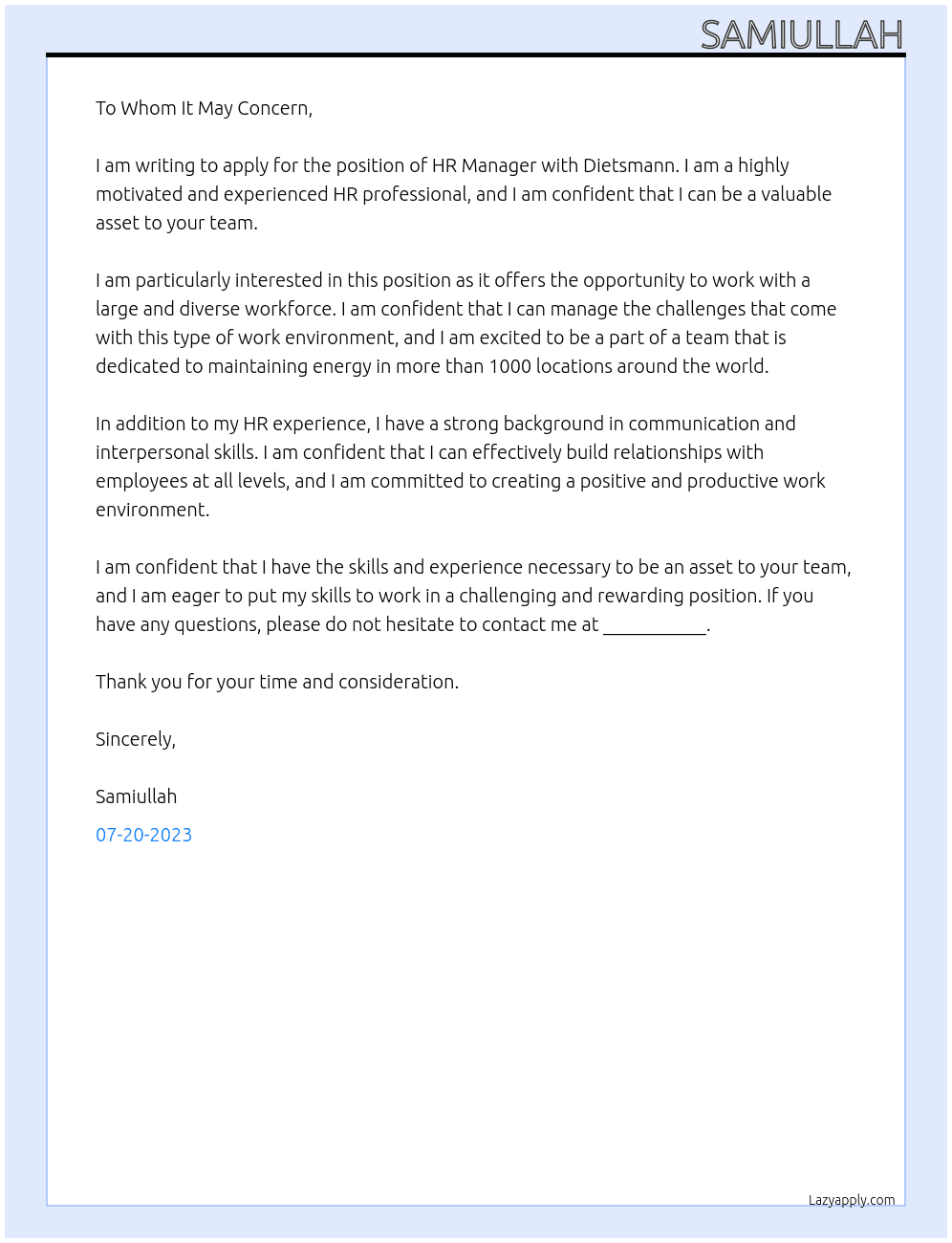 Cover Letter At Dietsmann  Maintaining Energy Cover Letter
