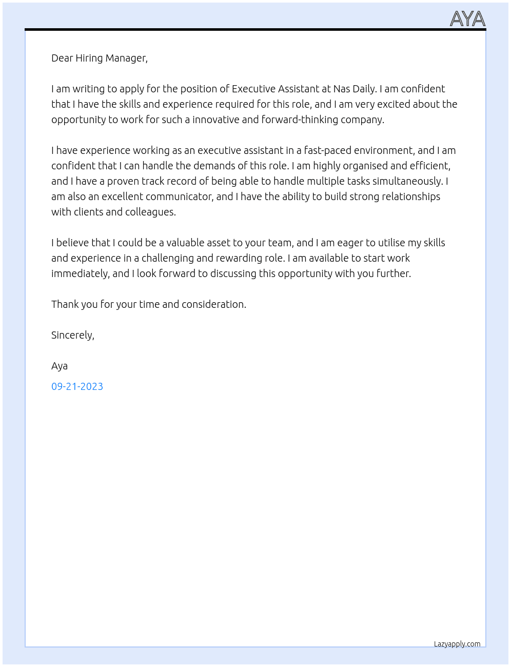 Executive Assistant At Nas Daily Cover Letter