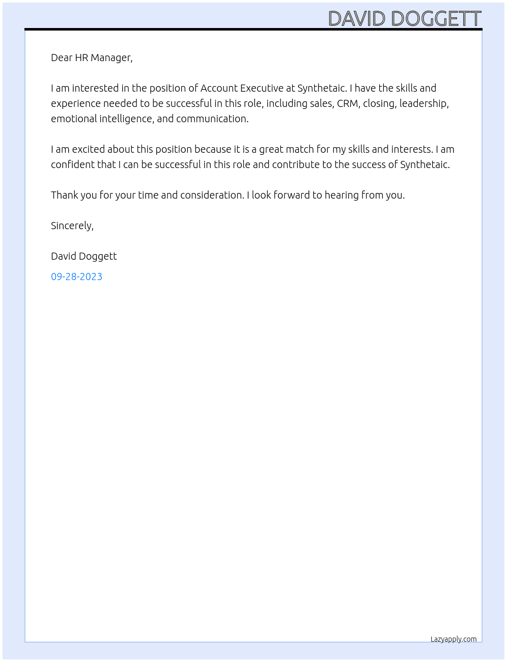 Account Executive At Synthetaic Cover Letter