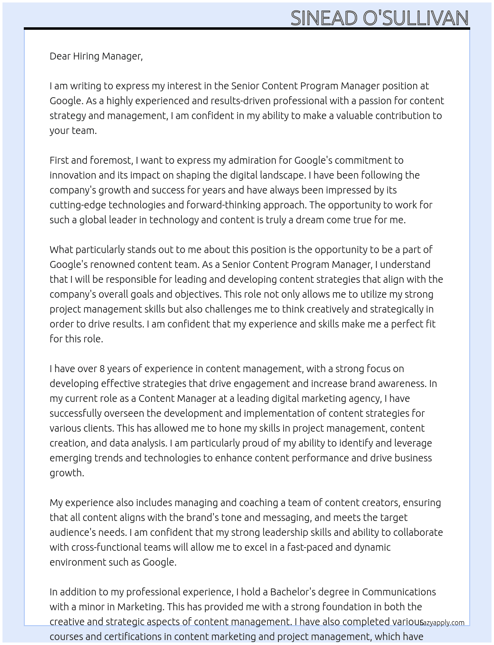 Cover letter for senior content program manager - LazyApply