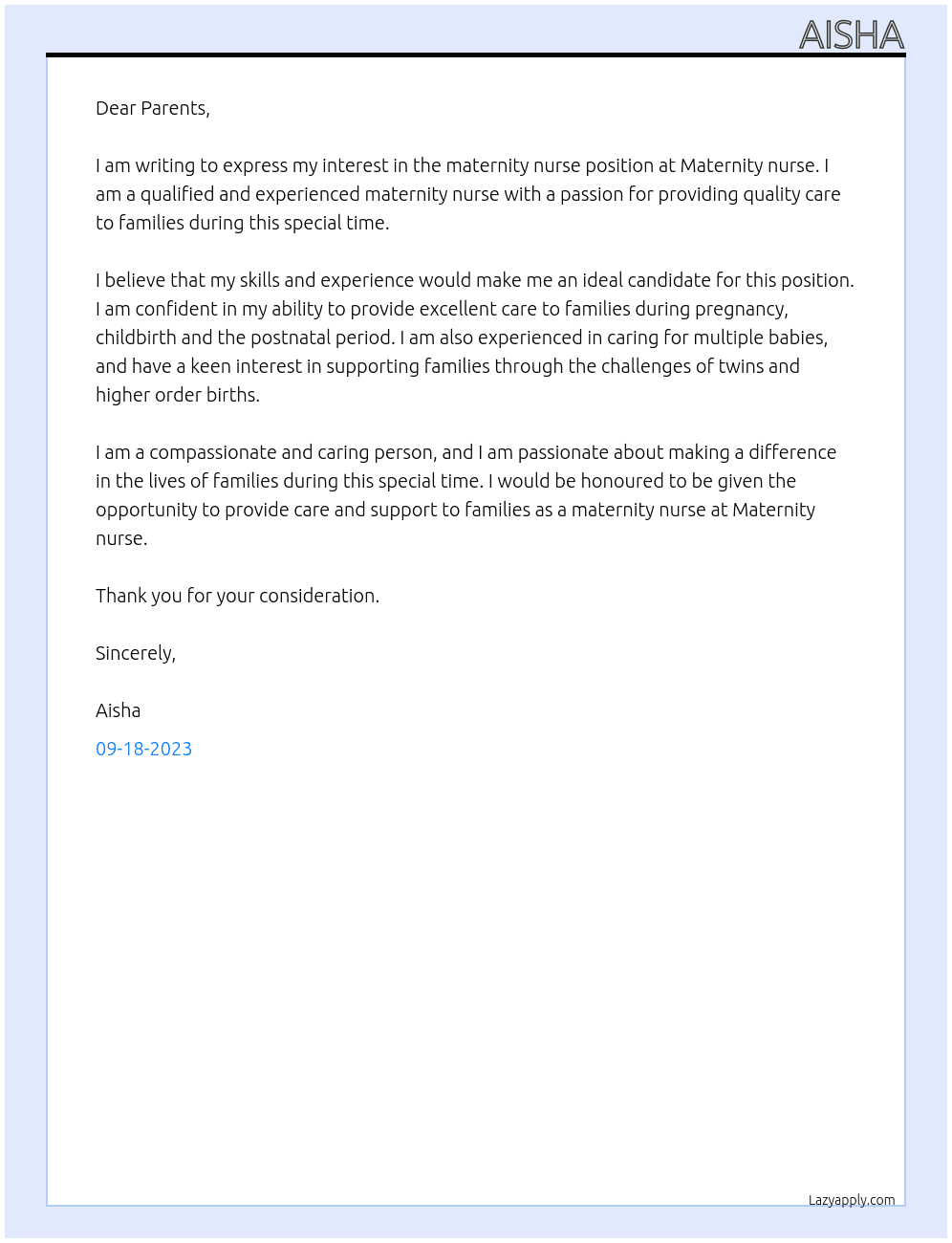 maternity nurse At Maternity nurse Cover Letter