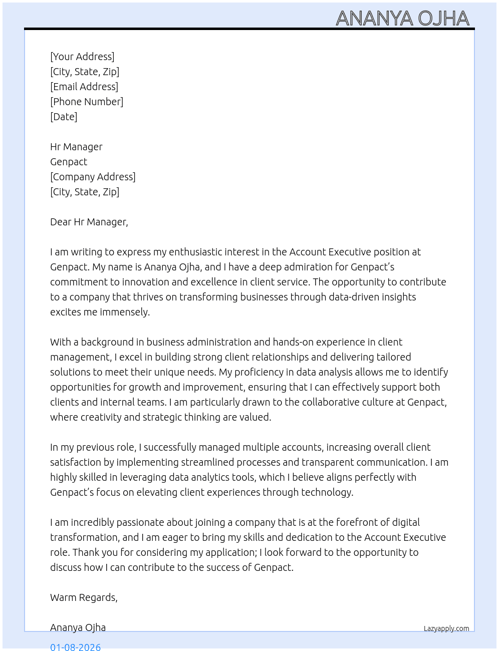 Account executive  At Genpact  Cover Letter