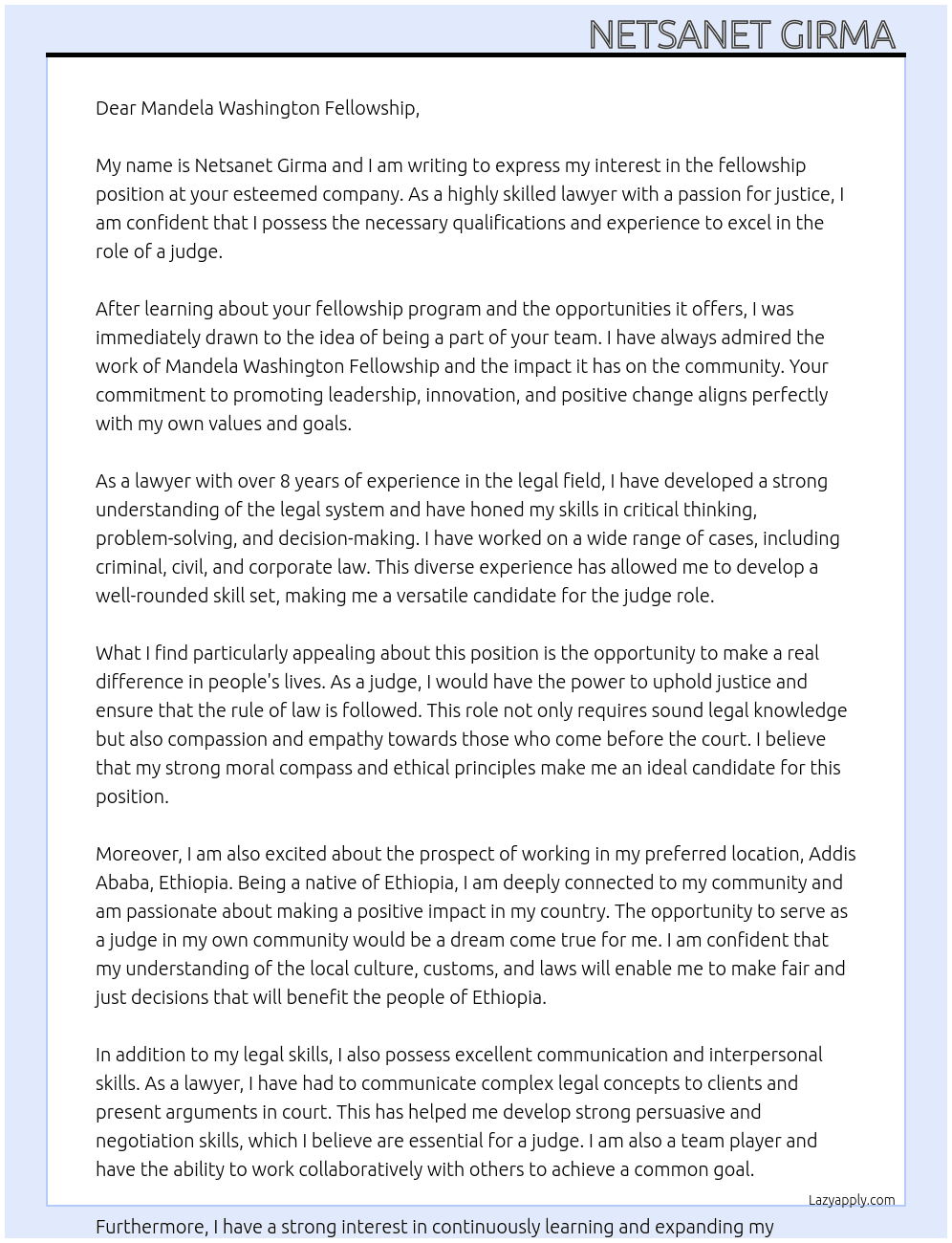 fellowship At mandela washington fellowship Cover Letter