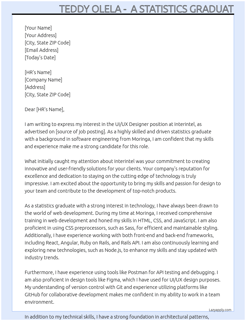UI/UX Designer At Interintel Cover Letter