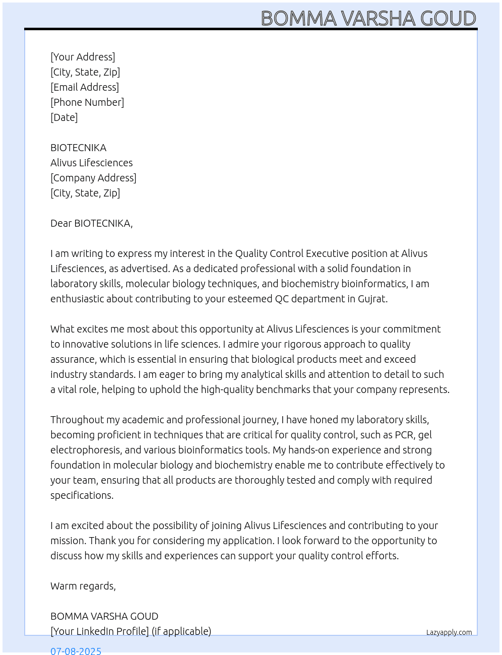 Cover letter for quality control executive - LazyApply