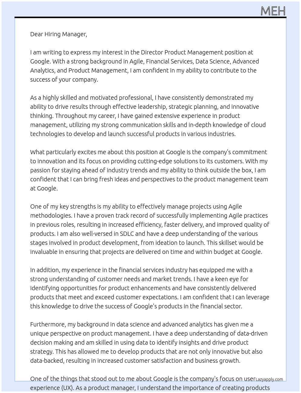 Director Product Management At Google Cover Letter