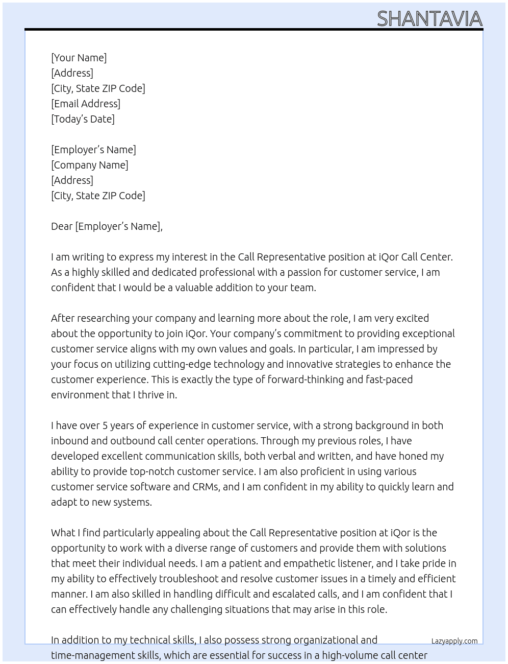 call representative At iqor call center  Cover Letter